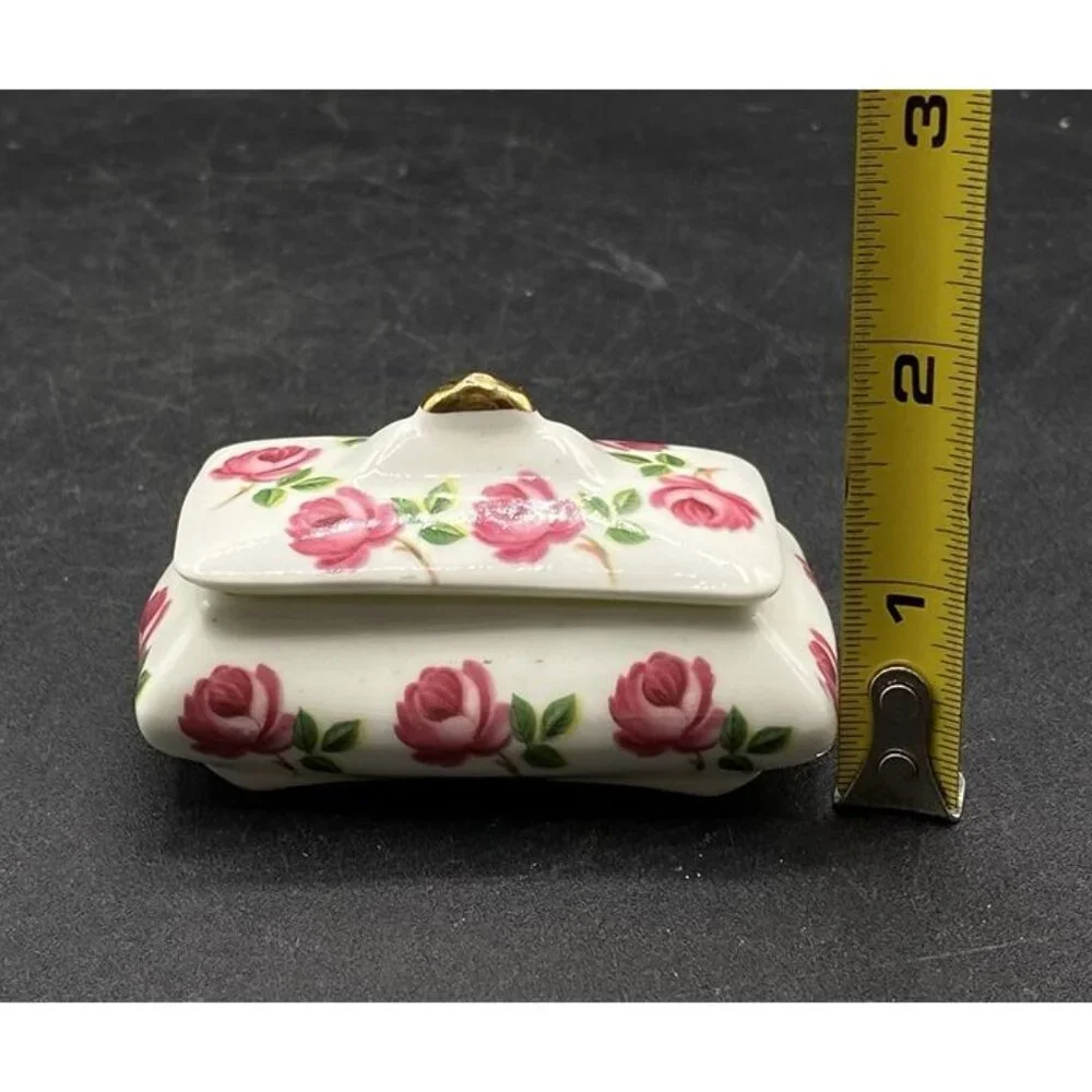 Sandford Pottery England Fine Bone China Trinket Box Pink Roses Vintage